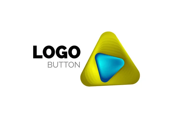 Juega, flecha o descargar icono de botón, diseño mínimo de la plantilla de logotipo de negocios. 3d geométrico negrita en estilo de relieve con efecto de pasos de mezcla de color. Ilustración vectorial para fondo de pantalla, Banner, Fondo, Tarjeta — Vector de stock