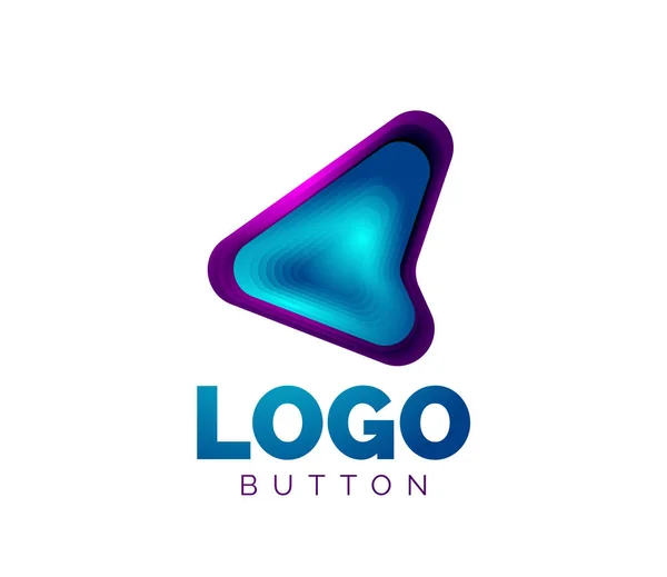 Modèle de logo flèche. Ou jouer ou télécharger le modèle de logotype de bouton. Conception géométrique minimale, symbole gras géométrique 3d en style relief avec effet d'étapes de mélange de couleurs. Illustration vectorielle — Image vectorielle