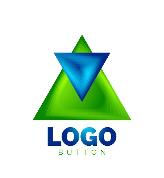 Szablon geometrycznego logo trójkąta. Minimalna geometryczna konstrukcja, pogrubiony symbol 3D w stylu reliefu z efektem mieszanki kolorów. Ilustracja wektorowa przycisku, sztandar, tło — Wektor stockowy