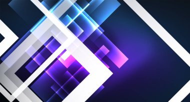 Neon parlayan tekno kare dikdörtgen çizgiler, mavi hi-tech fütüristik soyut arka plan