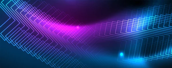 Neon świecące linie techno, Hi-Tech futurystyczny abstrakcyjny szablon tła, wektor — Wektor stockowy