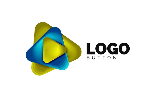 Juega, flecha o descargar icono de botón, diseño mínimo de la plantilla de logotipo de negocios. 3d geométrico negrita en estilo de relieve con efecto de pasos de mezcla de color. Ilustración vectorial para fondo de pantalla, Banner, Fondo, Tarjeta — Archivo Imágenes Vectoriales