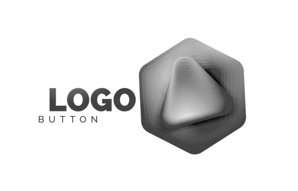 Juega, flecha o descargar icono de botón, diseño mínimo de la plantilla de logotipo de negocios. 3d geométrico negrita en estilo de relieve con efecto de pasos de mezcla de color. Ilustración vectorial para fondo de pantalla, Banner, Fondo, Tarjeta — Vector de stock