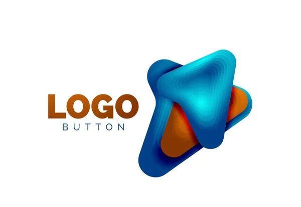 Plantilla de logotipo de flecha. O jugar o descargar plantilla de logotipo de botón. Diseño geométrico mínimo, símbolo en negrita geométrica 3d en estilo de relieve con efecto de pasos de mezcla de color. Ilustración vectorial — Vector de stock