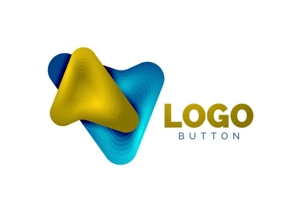 Plantilla de logotipo de flecha. O jugar o descargar plantilla de logotipo de botón. Diseño geométrico mínimo, símbolo en negrita geométrica 3d en estilo de relieve con efecto de pasos de mezcla de color. Ilustración vectorial — Archivo Imágenes Vectoriales