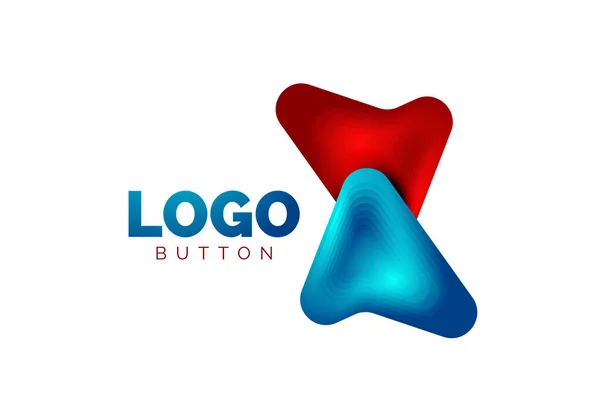 Modèle de logo flèche. Ou jouer ou télécharger le modèle de logotype de bouton. Conception géométrique minimale, symbole gras géométrique 3d en style relief avec effet d'étapes de mélange de couleurs. Illustration vectorielle — Image vectorielle