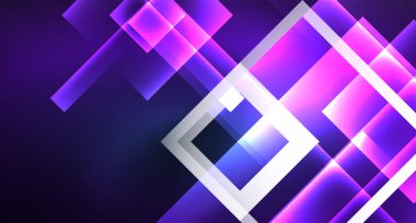 Neon parlayan tekno kare dikdörtgen çizgiler, mavi hi-tech fütüristik soyut arka plan