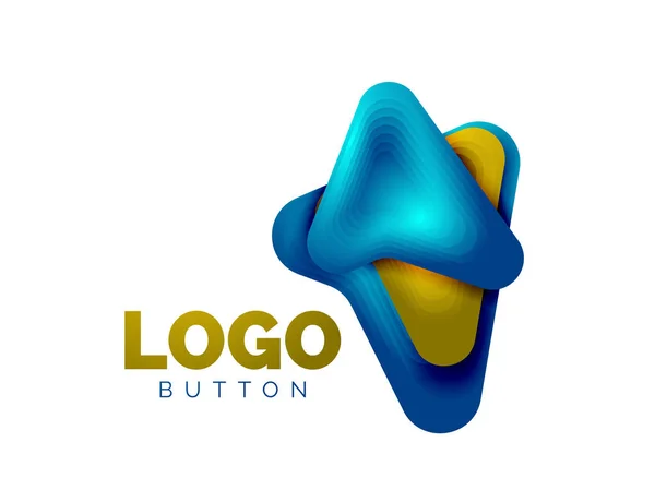 Pfeil-Logo-Vorlage. oder spielen oder herunterladen Button Logotyp Vorlage. minimales geometrisches Design, 3D-geometrisches fettes Symbol im Reliefstil mit Effekt der Farbmischung. Vektorillustration — Stockvektor