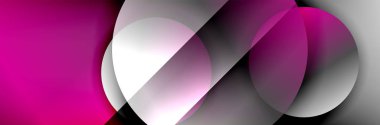Dinamik trend geometrik soyut arka plan. Çemberler, yuvarlak şekiller üç boyutlu gölge efektleri ve sıvı eğimleri. Modern üst üste bindirme biçimleri