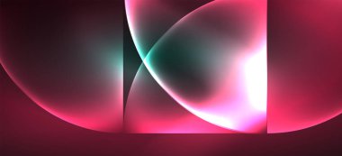 Techno parlayan cam geometrik şekiller vektör arka plan, Neon ışık efektleri ve basit formları ile futuristik karanlık şablon