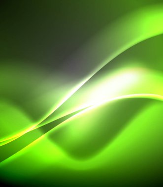Parlak neon ışık hareket dalgaları ile karanlık alan. Soyut konsept grafik elemanı. Vektör Neon arka plan. Teknoloji arka planı