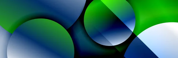 Δυναμικό μοντέρνο γεωμετρικό αφηρημένο φόντο. Κύκλοι, στρογγυλά σχήματα 3d εφέ σκιάς και ρευστές κλίσεις. Σύγχρονες επικαλυπτόμενες μορφές — Διανυσματικό Αρχείο