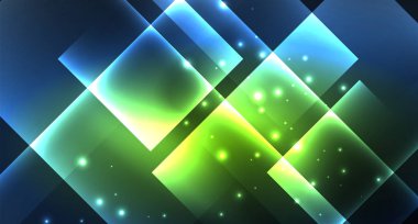 Neon parlayan tekno kare dikdörtgen çizgiler, mavi hi-tech fütüristik soyut arka plan