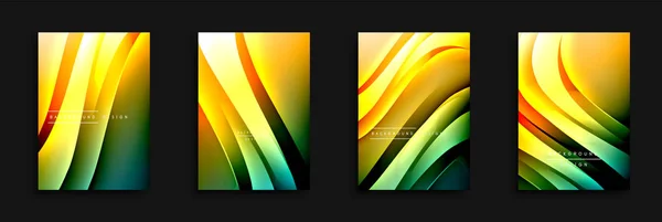 Wave covers set with fluid gradients. Dynamic trendy abstract background with flowing wavy lines. Vector Illustration — Stock Vector