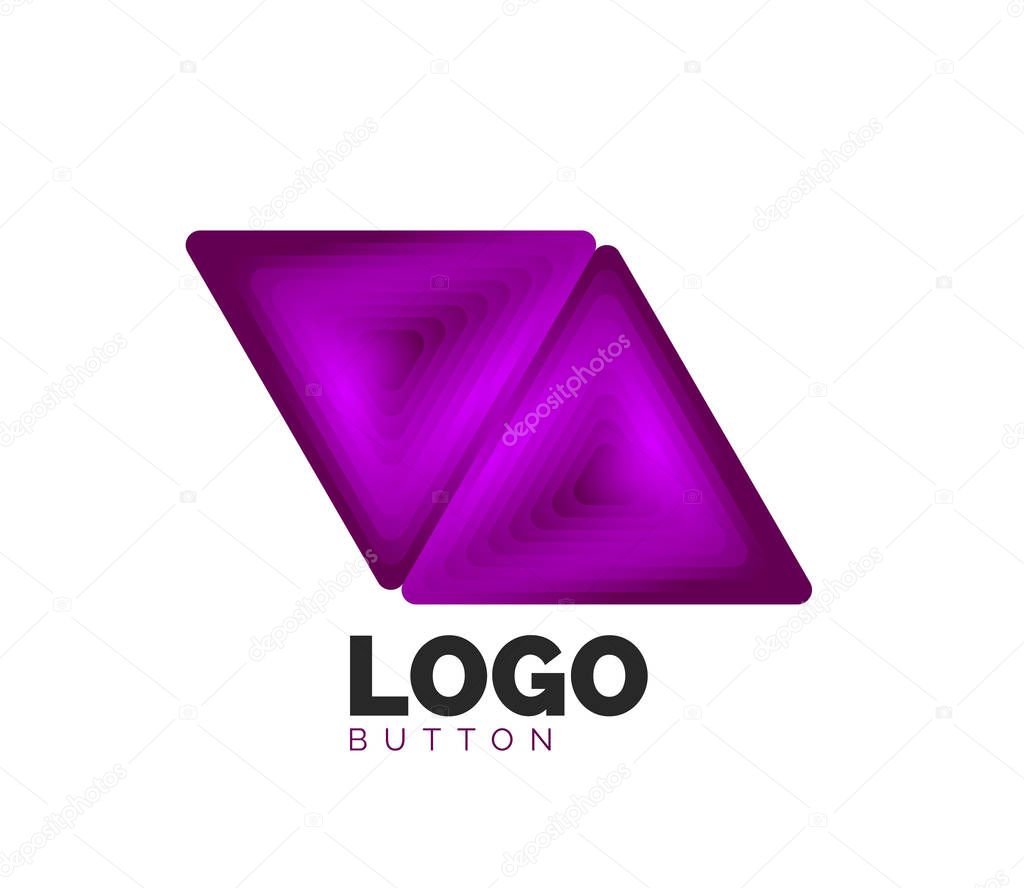 Triangle icon geometric logo template. Minimal geometrical design, 3d geometric bold symbol in relief style with color blend steps effect. Vector Illustration For Button, Banner, Background, landing