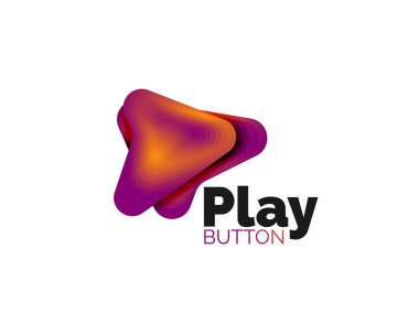 Arrow logo template. Or play or download button logotype template. Minimal geometrical design, 3d geometric bold symbol in relief style with color blend steps effect. Vector Illustration