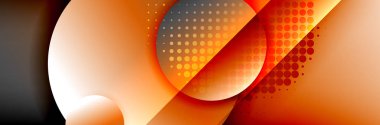 Dinamik trend geometrik soyut arka plan. Çemberler, yuvarlak şekiller üç boyutlu gölge efektleri ve sıvı eğimleri. Modern üst üste bindirme biçimleri