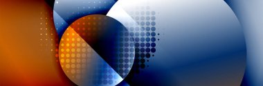 Dinamik trend geometrik soyut arka plan. Çemberler, yuvarlak şekiller üç boyutlu gölge efektleri ve sıvı eğimleri. Modern üst üste bindirme biçimleri