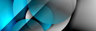 Dinamik trend geometrik soyut arka plan. Çemberler, yuvarlak şekiller üç boyutlu gölge efektleri ve sıvı eğimleri. Modern üst üste bindirme biçimleri