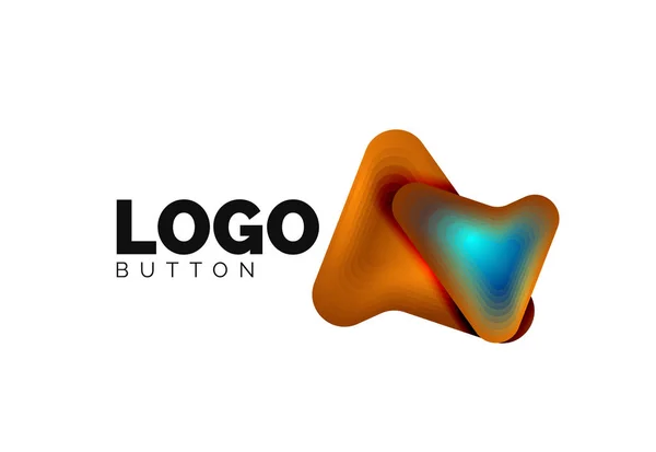 Modèle de logo flèche. Ou jouer ou télécharger le modèle de logotype de bouton. Conception géométrique minimale, symbole gras géométrique 3d en style relief avec effet d'étapes de mélange de couleurs. Illustration vectorielle — Image vectorielle