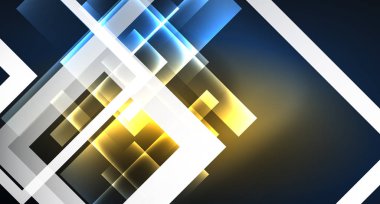 Neon parlayan tekno kare dikdörtgen çizgiler, mavi hi-tech fütüristik soyut arka plan