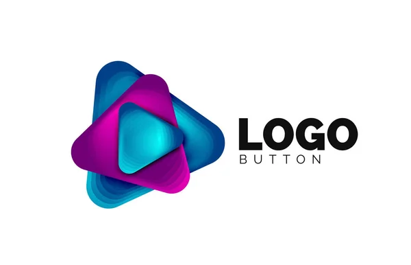 Juega, flecha o descargar icono de botón, diseño mínimo de la plantilla de logotipo de negocios. 3d geométrico negrita en estilo de relieve con efecto de pasos de mezcla de color. Ilustración vectorial para fondo de pantalla, Banner, Fondo, Tarjeta — Vector de stock