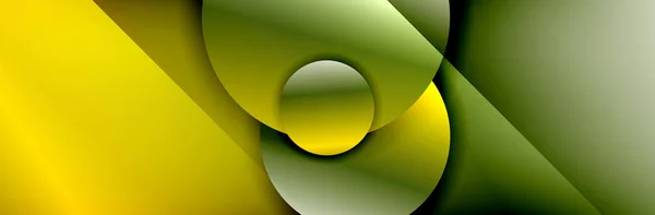 Fondo abstracto geométrico dinámico de moda. Círculos, formas redondas efectos de sombra 3d y gradientes fluidos. Formas redondas superpuestas modernas — Vector de stock