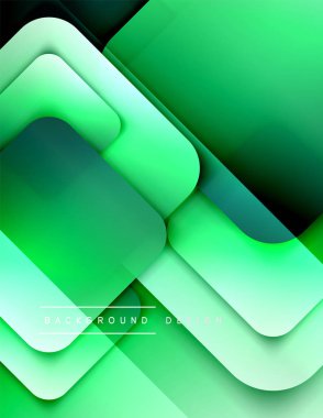 Yuvarlak kareler geometrik soyut arkaplan bileşimini şekillendirir. Üç boyutlu gölge efektleri ve sıvı eğimleri. Modern çakışma biçimleri.