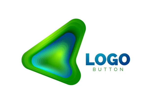 Modello logo freccia. Oppure riproduci o scarica il modello di logotipo del pulsante. Design geometrico minimale, simbolo geometrico in grassetto 3d in stile rilievo con effetto passi di fusione del colore. Illustrazione vettoriale — Vettoriale Stock