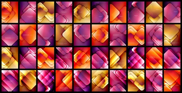 Mega collection of rounded squares shapes composition geometric abstract backgrounds. 3D shadow effects and fluid gradients. Modern overlapping forms. — 图库矢量图片