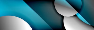 Dinamik trend geometrik soyut arka plan. Çemberler, yuvarlak şekiller üç boyutlu gölge efektleri ve sıvı eğimleri. Modern üst üste bindirme biçimleri