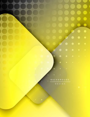 Yuvarlak kareler geometrik soyut arkaplan bileşimini şekillendirir. Üç boyutlu gölge efektleri ve sıvı eğimleri. Modern çakışma biçimleri.