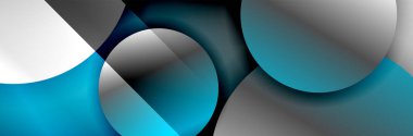 Dinamik trend geometrik soyut arka plan. Çemberler, yuvarlak şekiller üç boyutlu gölge efektleri ve sıvı eğimleri. Modern üst üste bindirme biçimleri
