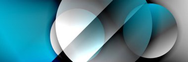 Dinamik trend geometrik soyut arka plan. Çemberler, yuvarlak şekiller üç boyutlu gölge efektleri ve sıvı eğimleri. Modern üst üste bindirme biçimleri