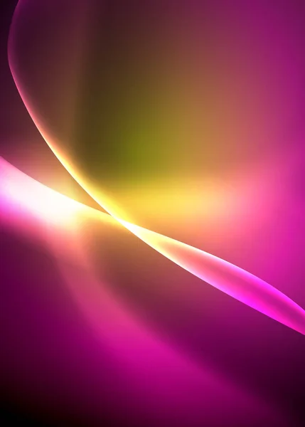 Warna cerah cerah neon templat gelombang abstrak. Cahaya terang abstrak. Efek cahaya neon yang bersinar. Latar belakang ruang. Bentuk abstrak - Stok Vektor