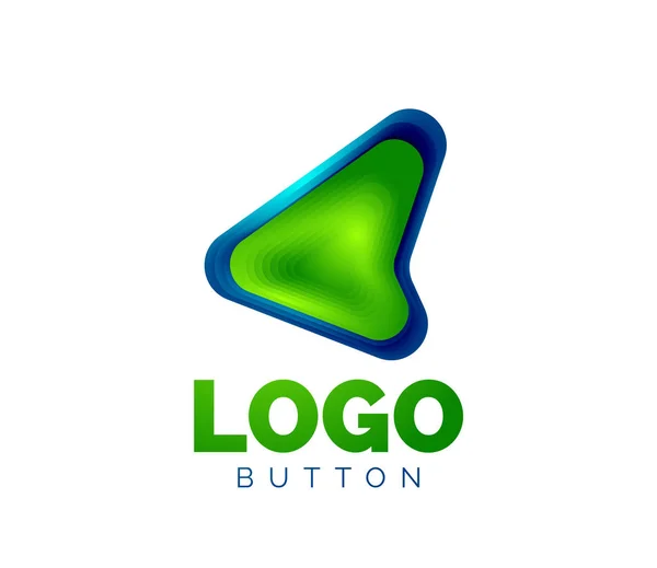 Plantilla de logotipo de flecha. O jugar o descargar plantilla de logotipo de botón. Diseño geométrico mínimo, símbolo en negrita geométrica 3d en estilo de relieve con efecto de pasos de mezcla de color. Ilustración vectorial — Archivo Imágenes Vectoriales