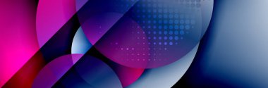 Dinamik trend geometrik soyut arka plan. Çemberler, yuvarlak şekiller üç boyutlu gölge efektleri ve sıvı eğimleri. Modern üst üste bindirme biçimleri
