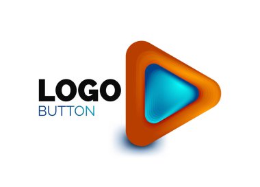 Oynat, ok ya da indir düğmesi simgesi, minimal tasarım iş logosu şablonu. 3d geometrik kalın ve renk karışımı basamakları olan kabartma stili. Duvar kağıdı, bayrak, arkaplan, kart için vektör illüstrasyonu