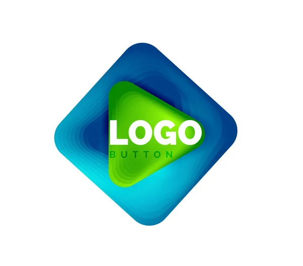 Juega, flecha o descargar icono de botón, diseño mínimo de la plantilla de logotipo de negocios. 3d geométrico negrita en estilo de relieve con efecto de pasos de mezcla de color. Ilustración vectorial para fondo de pantalla, Banner, Fondo, Tarjeta — Archivo Imágenes Vectoriales