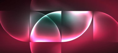 Techno parlayan cam geometrik şekiller vektör arka plan, Neon ışık efektleri ve basit formları ile futuristik karanlık şablon