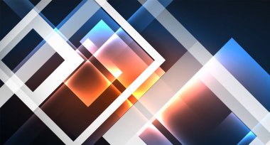 Neon parlayan tekno kare dikdörtgen çizgiler, mavi hi-tech fütüristik soyut arka plan