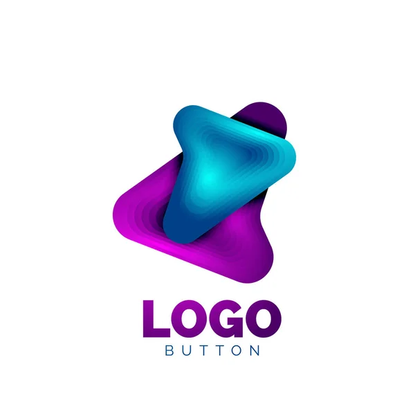 Plantilla de logotipo de flecha. O jugar o descargar plantilla de logotipo de botón. Diseño geométrico mínimo, símbolo en negrita geométrica 3d en estilo de relieve con efecto de pasos de mezcla de color. Ilustración vectorial — Archivo Imágenes Vectoriales