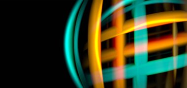 Siyah üzerine soyut ipek düz çizgiler, çok renkli sıvı gökkuşağı tarzı siyah dalgalar