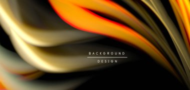 Siyah üzerine soyut ipek düz çizgiler, çok renkli sıvı gökkuşağı tarzı siyah dalgalar