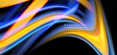 Siyah üzerine soyut ipek düz çizgiler, çok renkli sıvı gökkuşağı tarzı siyah dalgalar