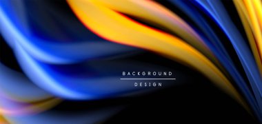 Siyah üzerine soyut ipek düz çizgiler, çok renkli sıvı gökkuşağı tarzı siyah dalgalar