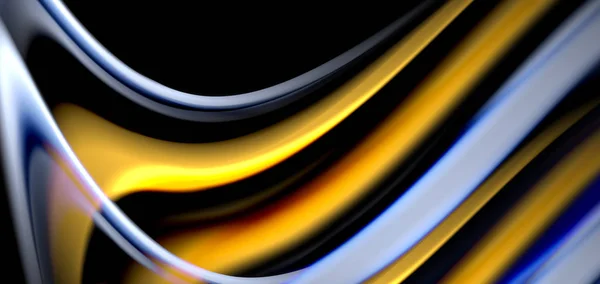 Líneas lisas de seda abstractas en negro, ondas fluidas líquidas multicolores estilo arco iris en negro — Vector de stock