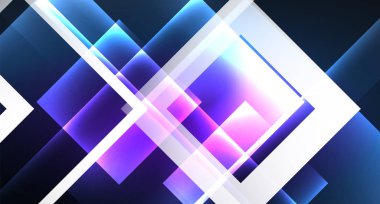 Neon parlayan tekno kare dikdörtgen çizgiler, mavi hi-tech fütüristik soyut arka plan