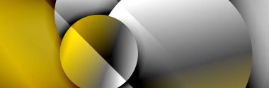 Dinamik trend geometrik soyut arka plan. Çemberler, yuvarlak şekiller üç boyutlu gölge efektleri ve sıvı eğimleri. Modern üst üste bindirme biçimleri