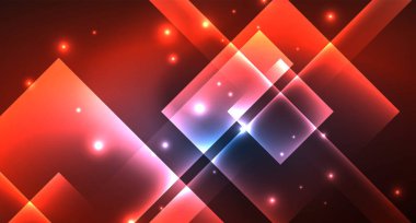 Neon parlayan tekno kare dikdörtgen çizgiler, mavi hi-tech fütüristik soyut arka plan